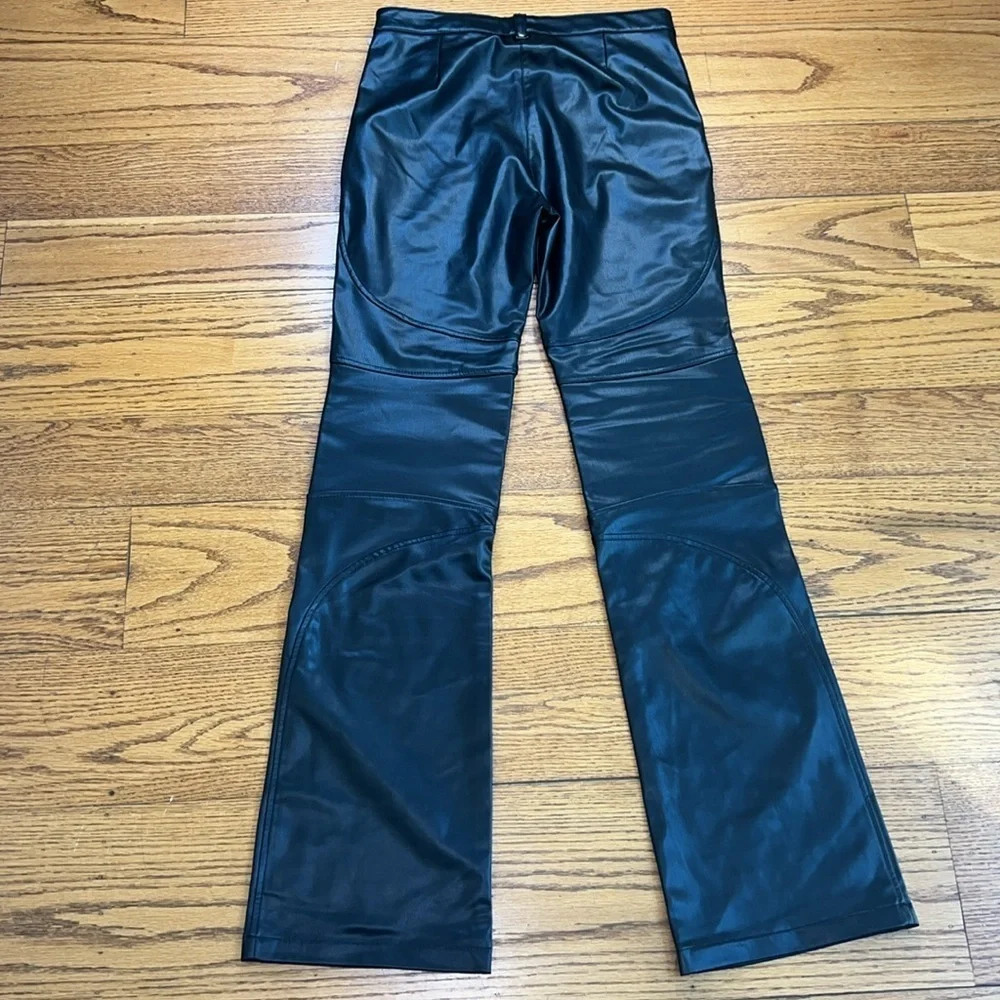 Zara Black Grunge Leather Low Rise Wide Leg Biker Pants CC - Picture 5 of 5